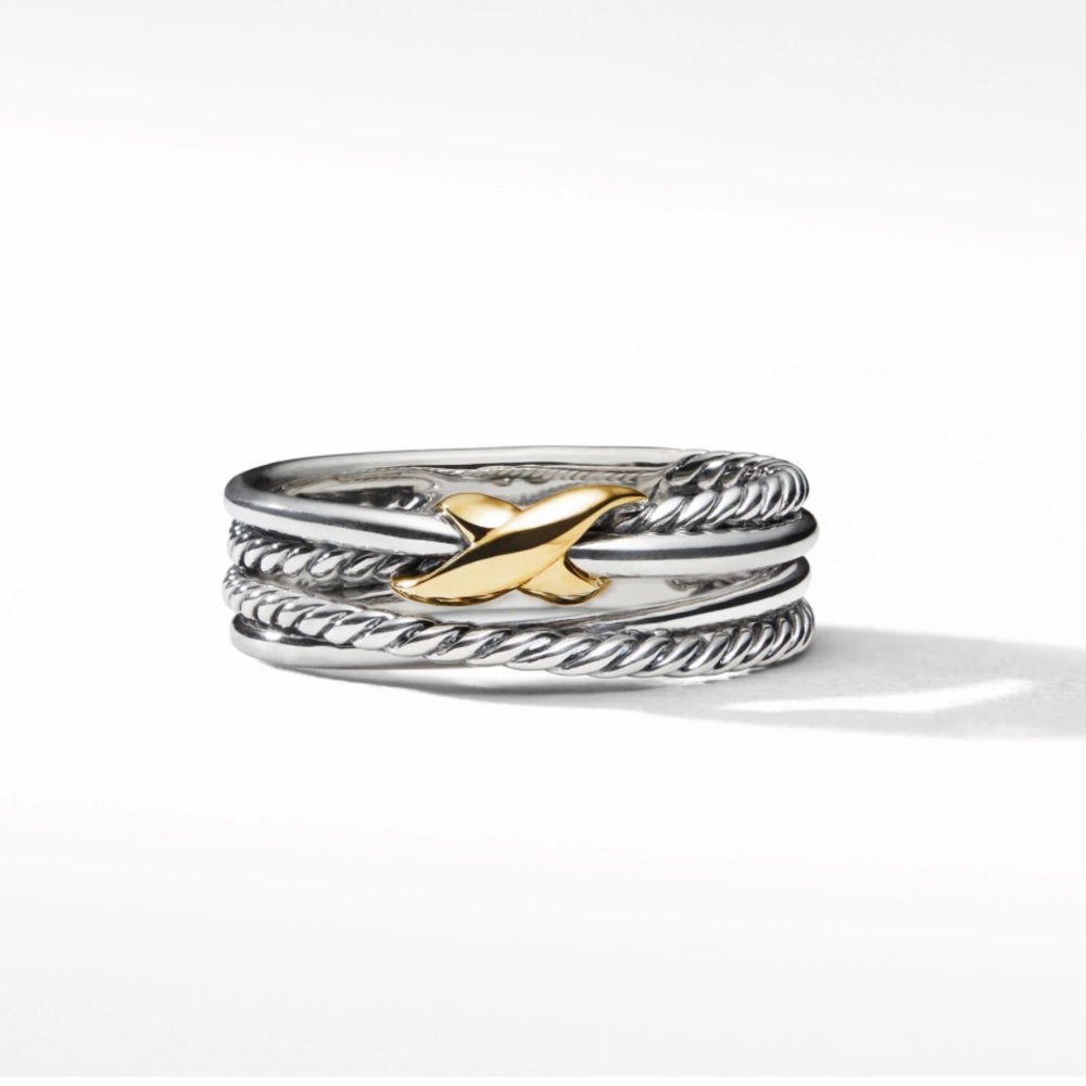 David Yurman X Crossover Band Ring in Sterling Silver with 18K Yellow Gold